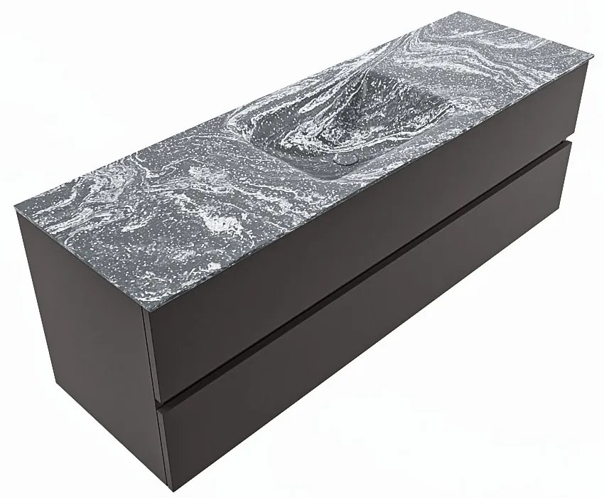 Mondiaz Vica DLux badmeubel 150cm dark grey 2 lades met wastafel lava midden 1 kraangat