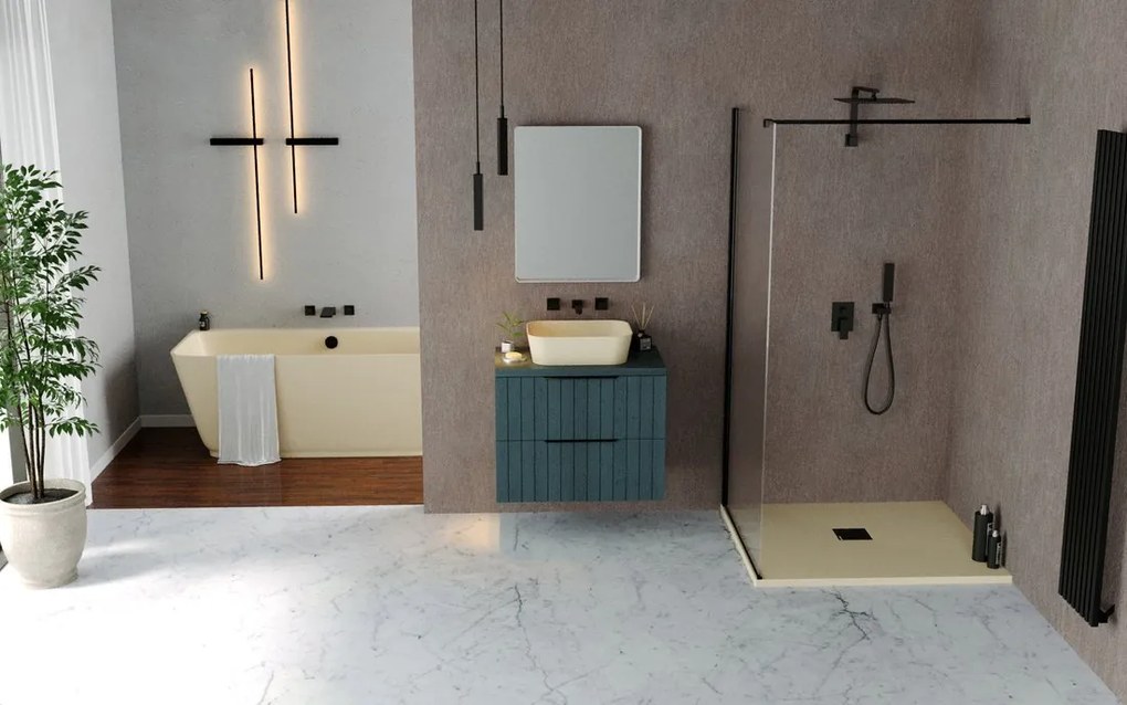 Polysan Skylla halfvrijstaand bad beige mat mineraalmarmer 170x75cm