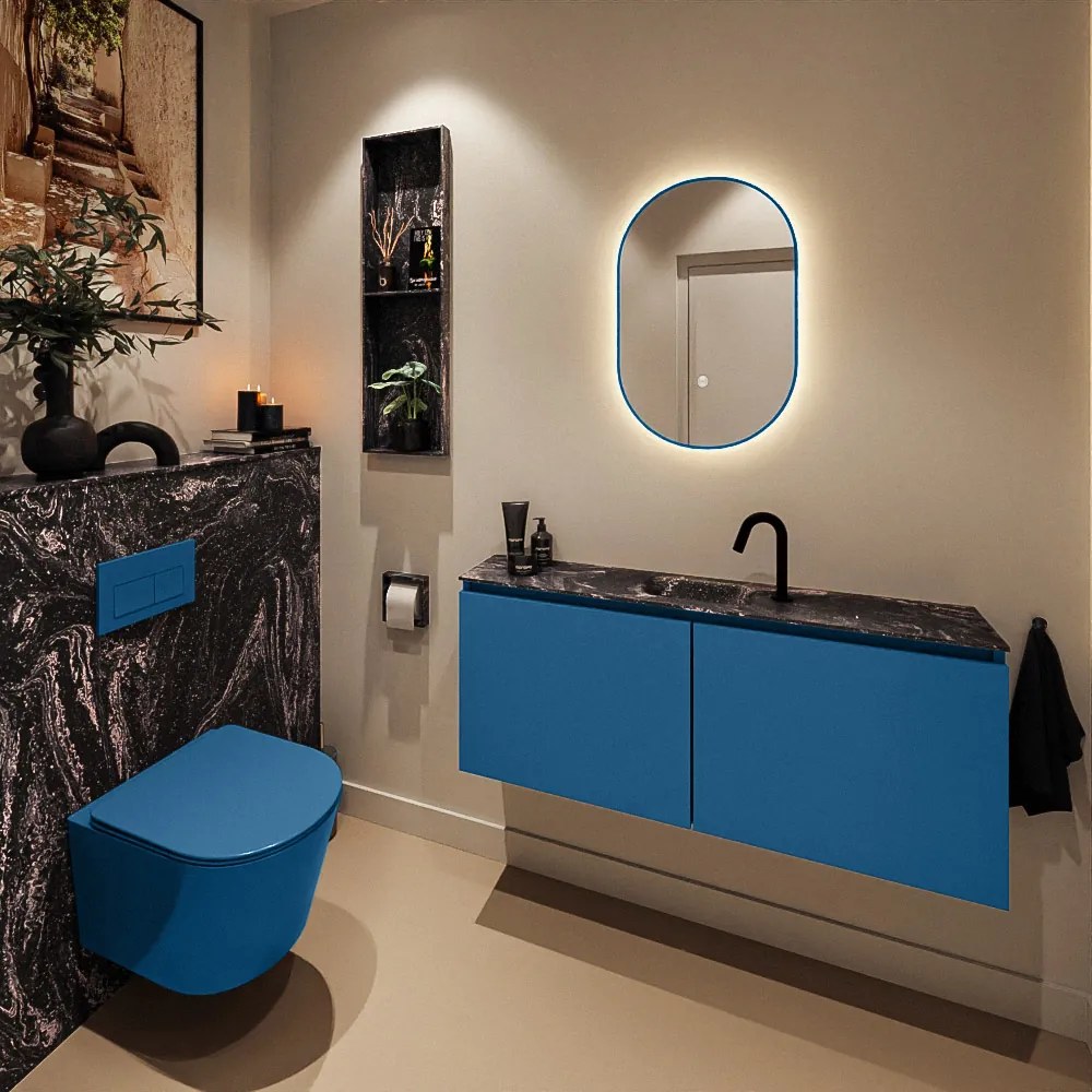 Mondiaz Ture DLux toiletmeubel 120cm jeans met wastafel lava midden met kraangat