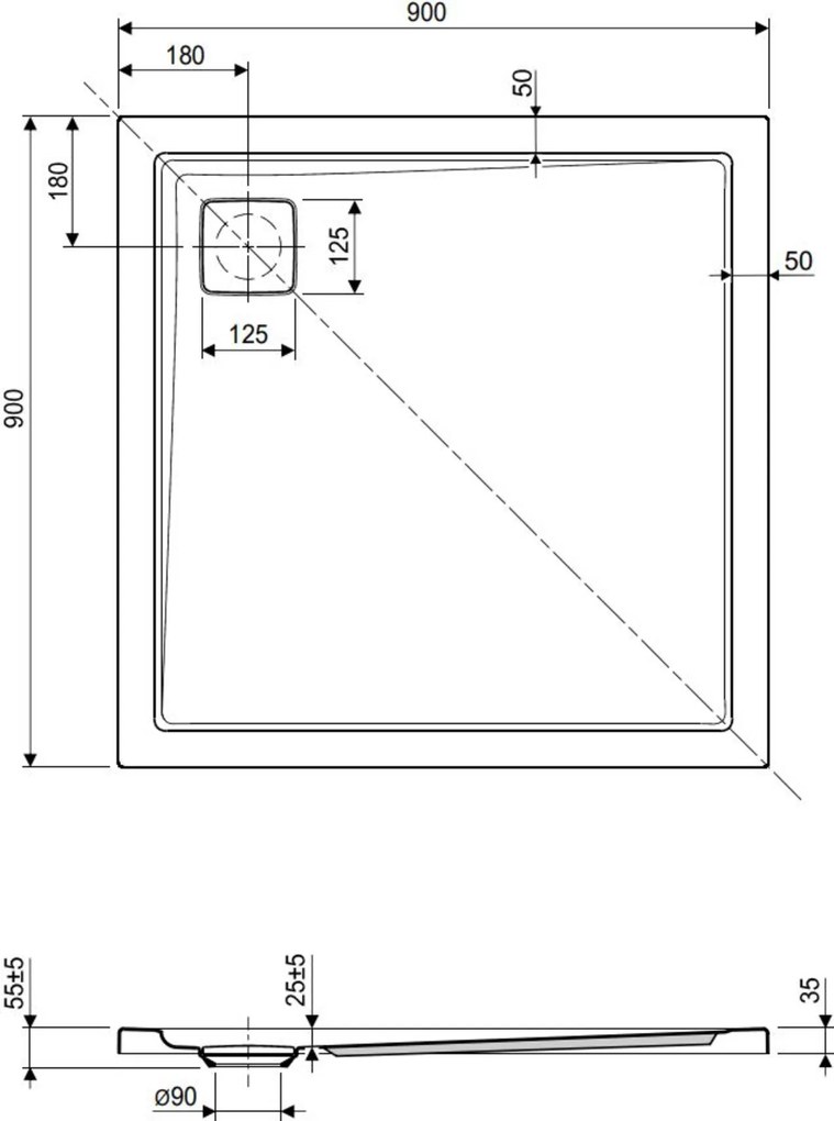 Ben Metric Design Douchebak Kunststof 90x90x3,5 cm Wit
