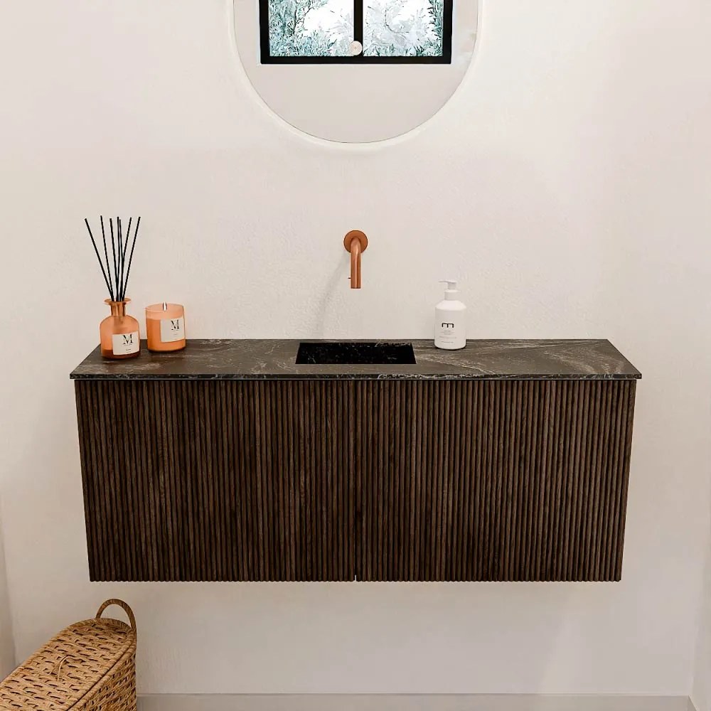 Mondiaz Joya DLux 100cm toiletmeubel walnut met wastafel faye midden zonder kraangat lava