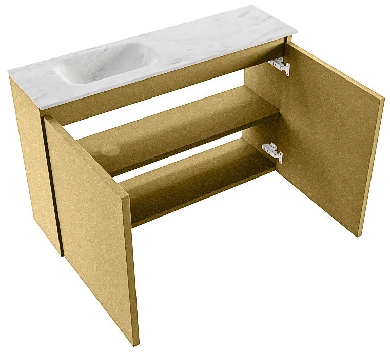 Mondiaz Ture DLux toiletmeubel 80cm oro met wastafel opalo links met kraangat