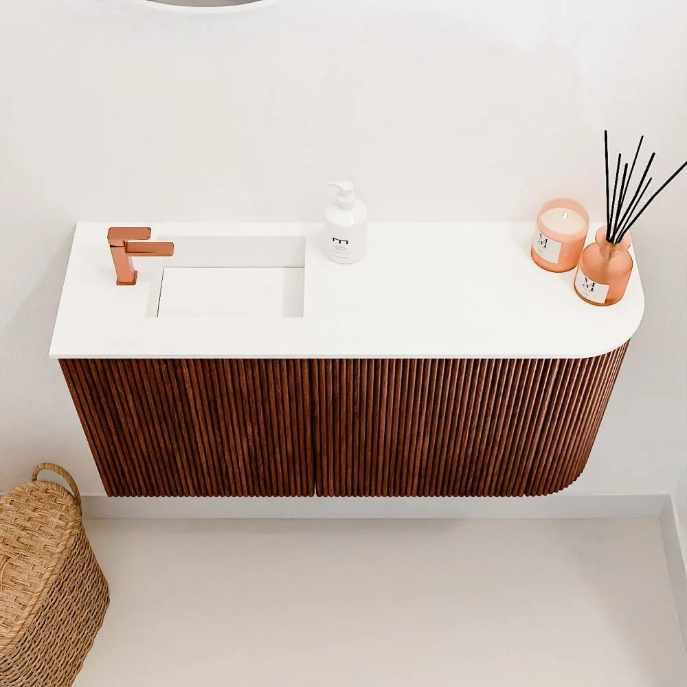 Mondiaz Joya 80cm toiletmeubel ronding rechts ruby met wastafel faye links 1 kraangat talc