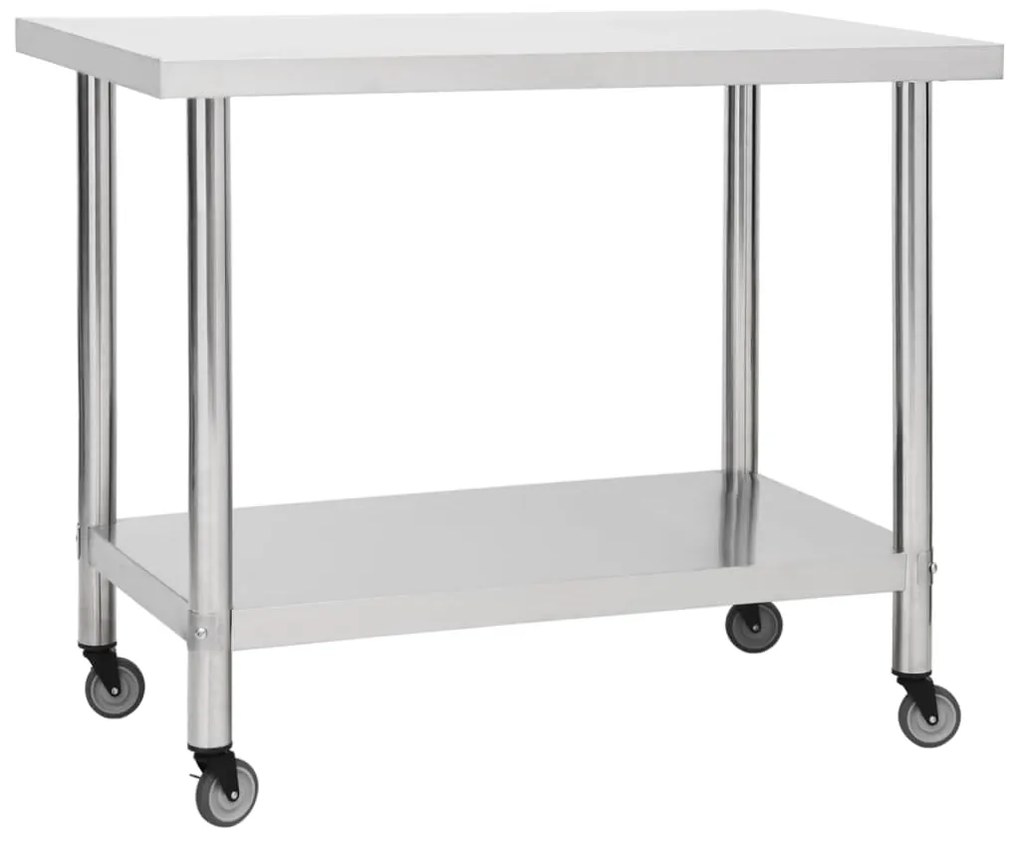 vidaXL Keukenwerktafel met wielen 100x30x85 cm roestvrij staal