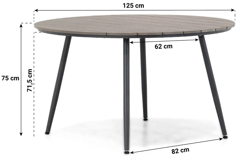 Tuinset Ronde Tuintafel 125 cm Rope Grijs 4 personen Lifestyle Garden Furniture Advance/Matale