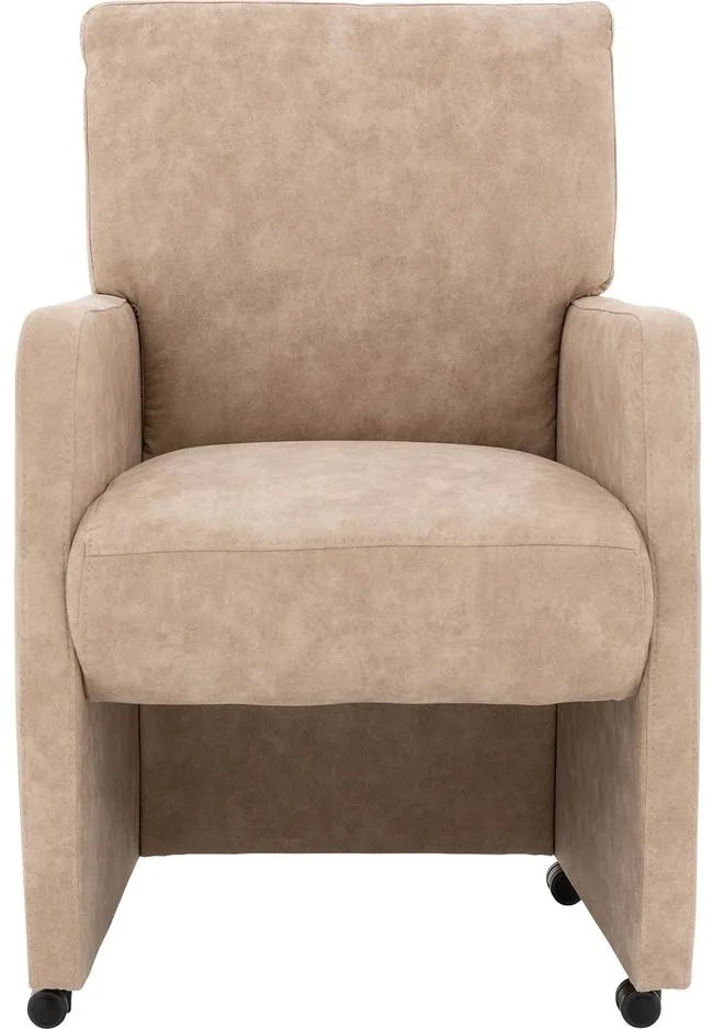Goossens Eetkamerstoel Leen beige microvezel met armleuning en met wielen, stijlvol landelijk