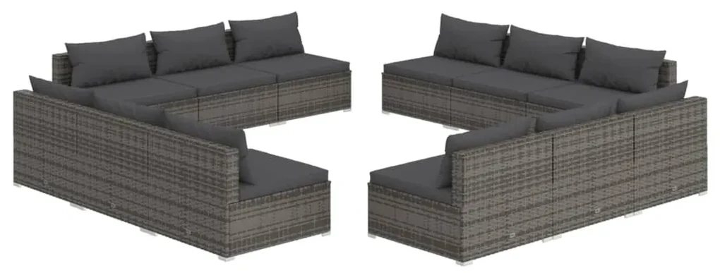 vidaXL 12-delige Loungeset met kussens poly rattan grijs