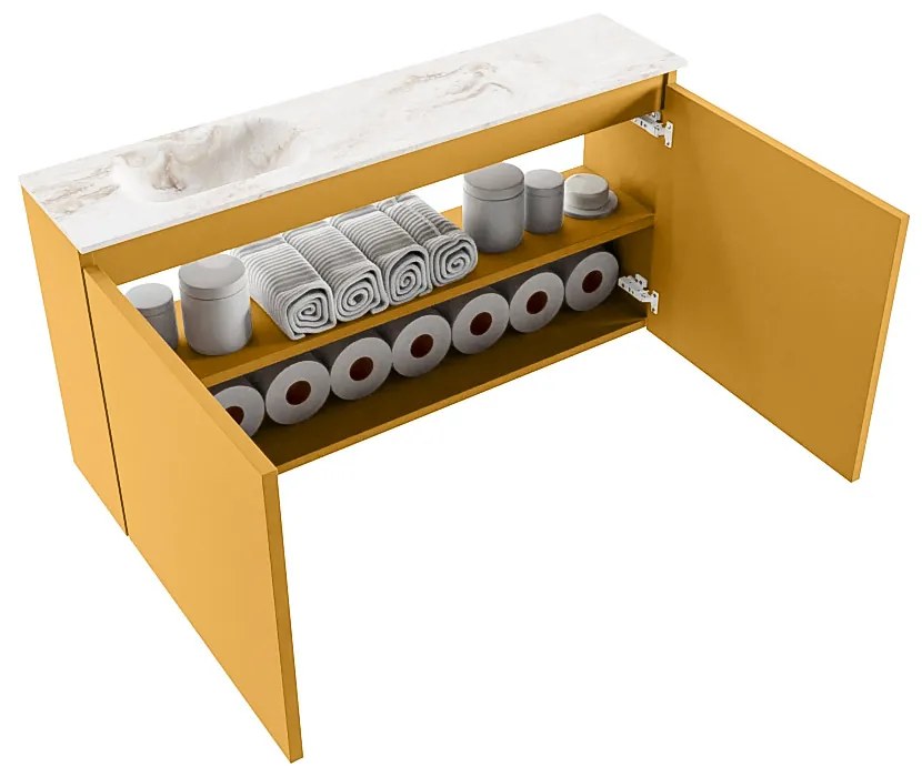 Mondiaz Ture DLux toiletmeubel 100cm ocher met wastafel frappe links met kraangat