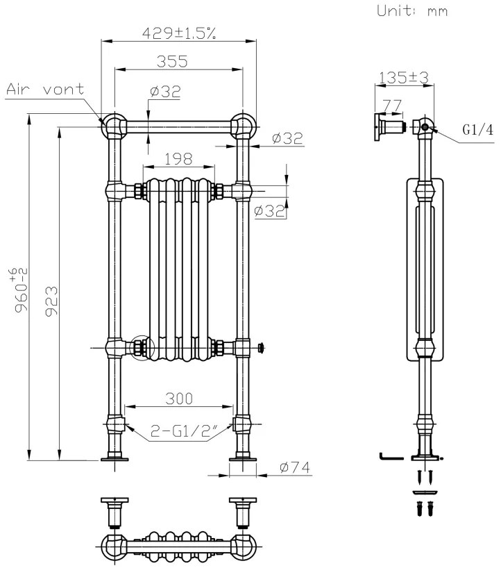 Eastbrook Avon radiator 45x95cm 450W chroom/wit glans