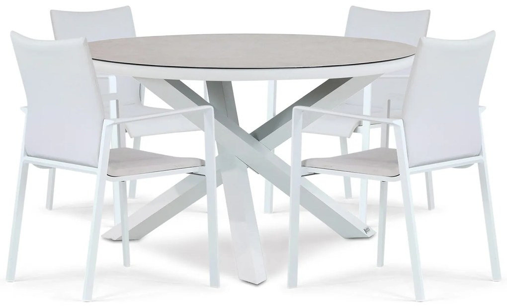 Tuinset Ronde Tuintafel 4 personen 125 cm Aluminium/textileen Wit  Lifestyle Garden Furniture Rome/Livorno