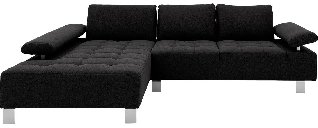 Goossens Bank Alvin zwart, stof, 2,5-zits, modern design met chaise longue links
