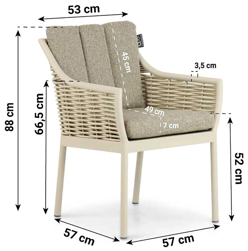 Tuinset 4 personen 180 cm Aluminium/Wicker Taupe Apple Bee Milou/Milou