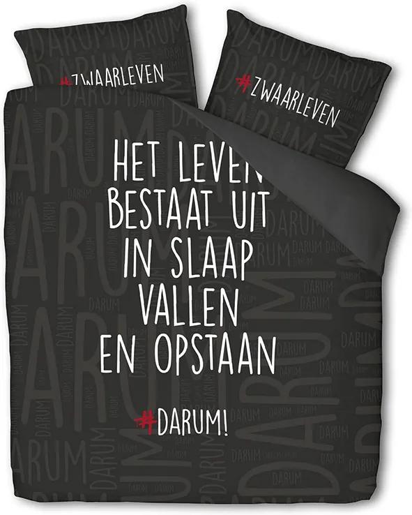 Dekbedovertrek #DARUM! In slaap vallen en opstaan Lits-jumeaux (240x240 cm) - Microvezel - Tekst, Romantisch, Modern - Zwart - Ga naar Dekbed-Discounter.nl & Profiteer Nu