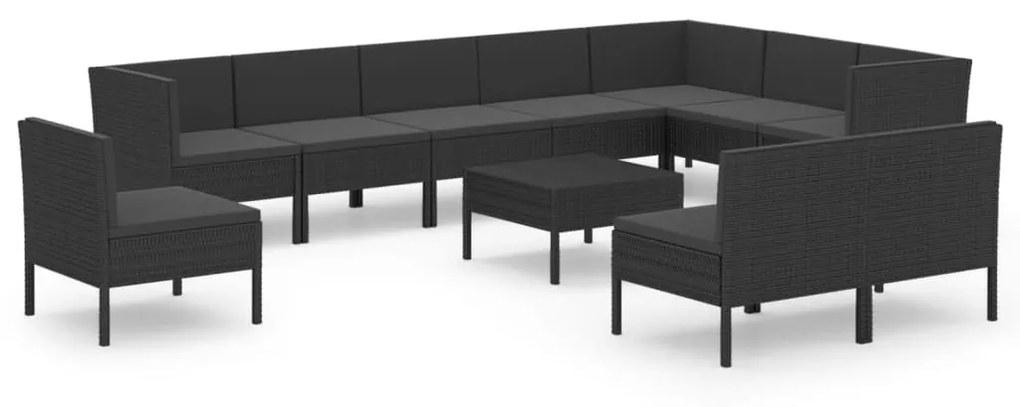 vidaXL 11-delige Loungeset met kussens poly rattan zwart