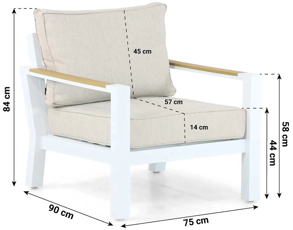 Tuinstoel Aluminium/Polywood (teakfinish) Wit Lifestyle Garden Furniture Bilbao