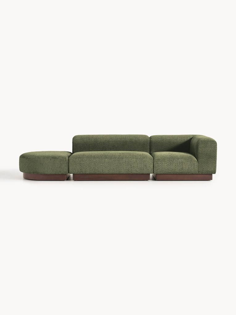 Modulaire chaise longue Natalie uit teddy-bouclé met poef (links/rechts)