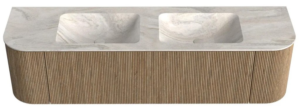 Mondiaz Kurve-dlux 170cm badmeubel ronding links/rechts dusk met 1 lade en 2 deuren en wastafel leaf dubbel zonder kraangat ostra