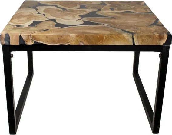 HSM Collection | Salontafel Resin lengte 70 cm x breedte 70 cm x hoogte 44 cm zwart salontafels resin teak, ijzer meubels tafels
