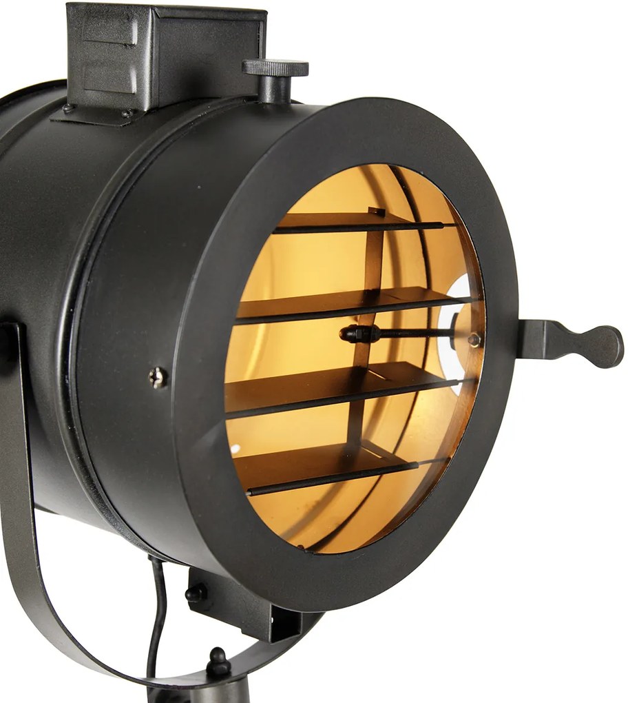 Tripod vloerlamp zwart met hout studiospot - Radient