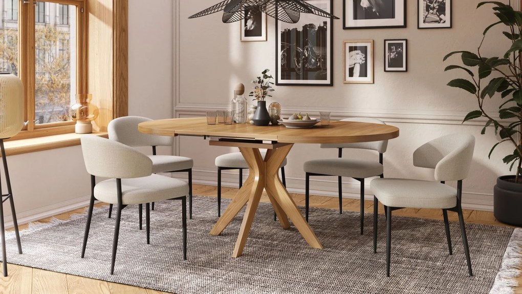 RENZO Natuurlijk Eiken - RONDE HOUTEN TAFEL Ø110 UITKLAPBAAR TOT 180 cm | VOOR DE KEUKEN EETKAMER WOONKAMER RETRO