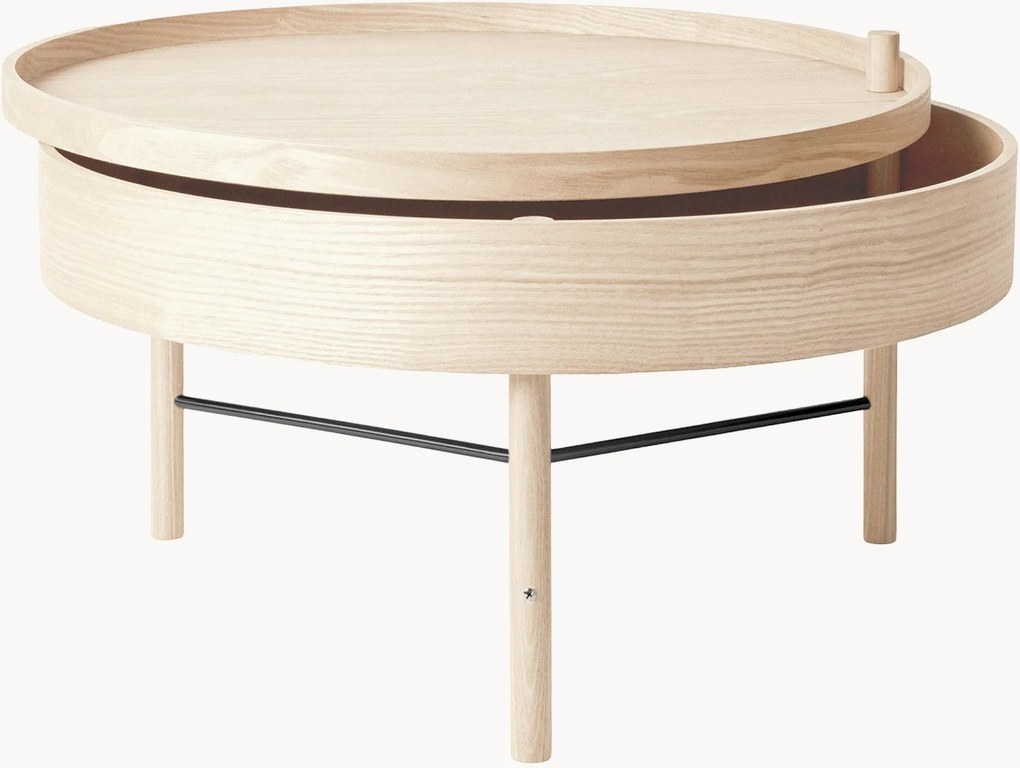 Ronde eikenhouten salontafel Turning Table met opbergruimte