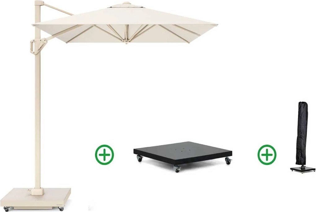 Zweefparasol 2.5x2.5m T1 (incl. voet + hoes) Ivoor Wit Platinum Voyager