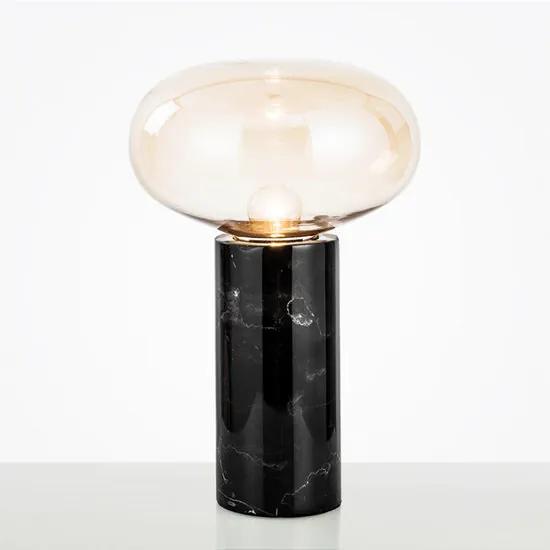 Amber Glazen Tafellamp, Marmer, E27 Fitting, â23x25cm, Zwart