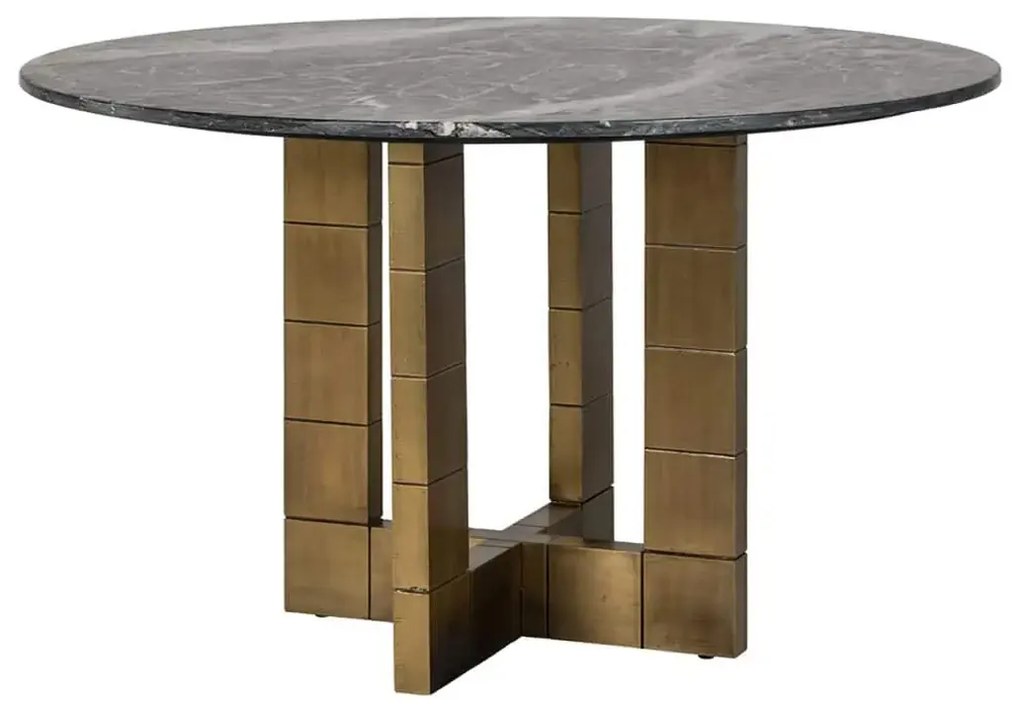 Richmond Interiors Collada Ronde Eettafel Goud Met Zwart Marmer - 130 X 130cm.