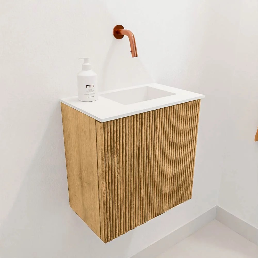 Mondiaz Joya 40cm toiletmeubel oak met wastafel faye rechts zonder kraangat talc