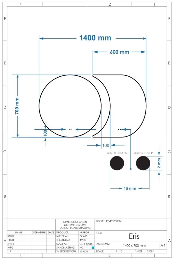 Gliss Design Eris spiegel tweevormig 70 + 40x70cm met handsensor