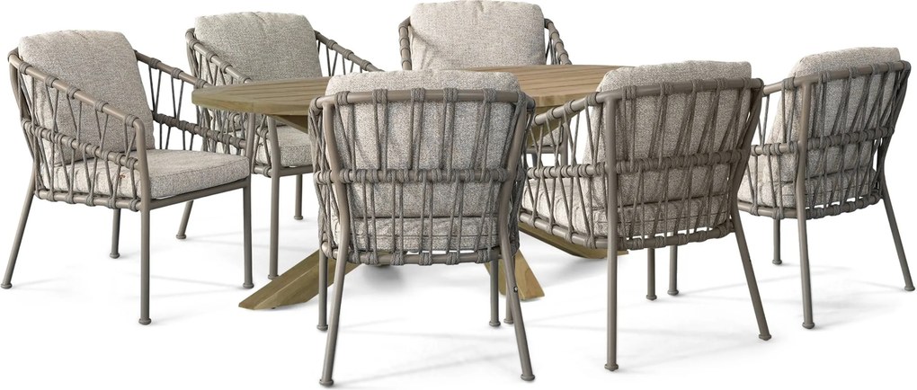 Tuinset 6 personen 240 cm Rope Taupe Santika Furniture Santika