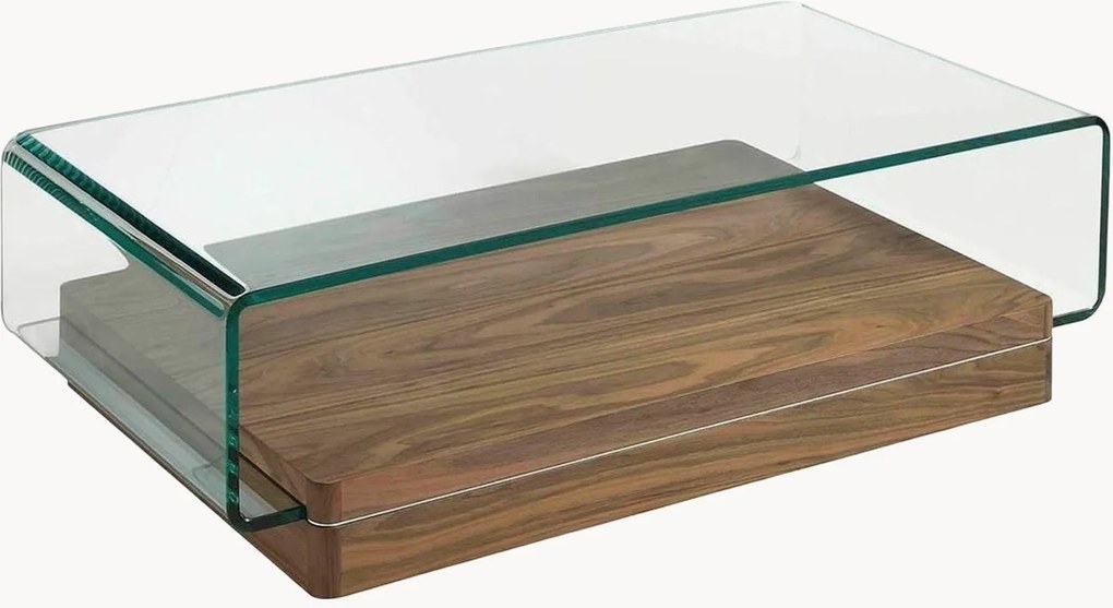 Salontafel Nemo met glazen tafelblad en opbergruimte