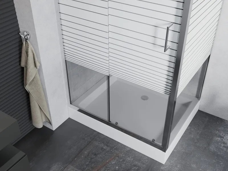 Mexen Apia schuifdouchecabine 100 x 80 cm, witte strepen, chroom + Rio douchebak - 840-100-080-01-20-4510