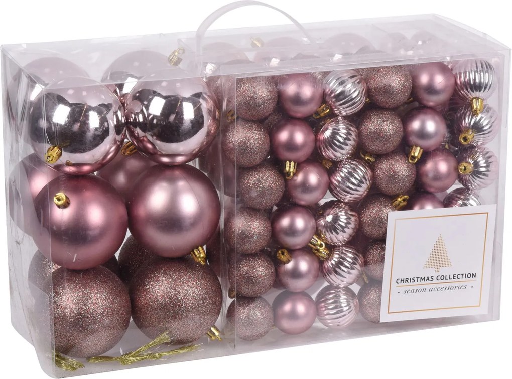 Christmas Collection - set van 94 plastic kerstballen - Diameter 3cm tot 10 cm - roze