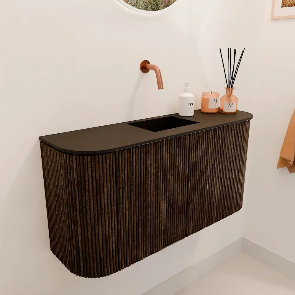 Mondiaz Joya 85cm toiletmeubel ronding links/rechts walnut met wastafel faye midden zonder kraangat urban
