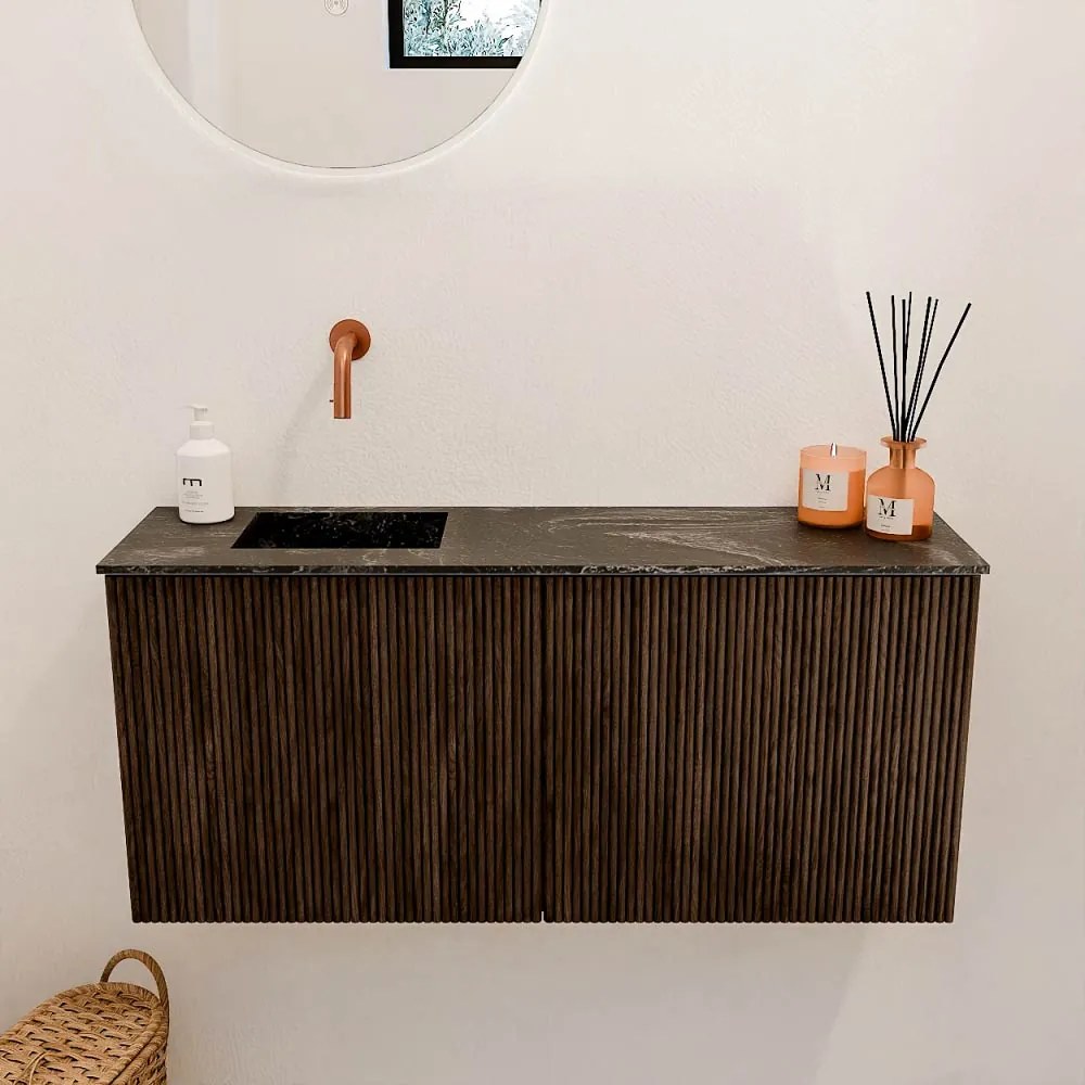 Mondiaz Joya DLux 90cm toiletmeubel walnut met wastafel faye links zonder kraangat lava