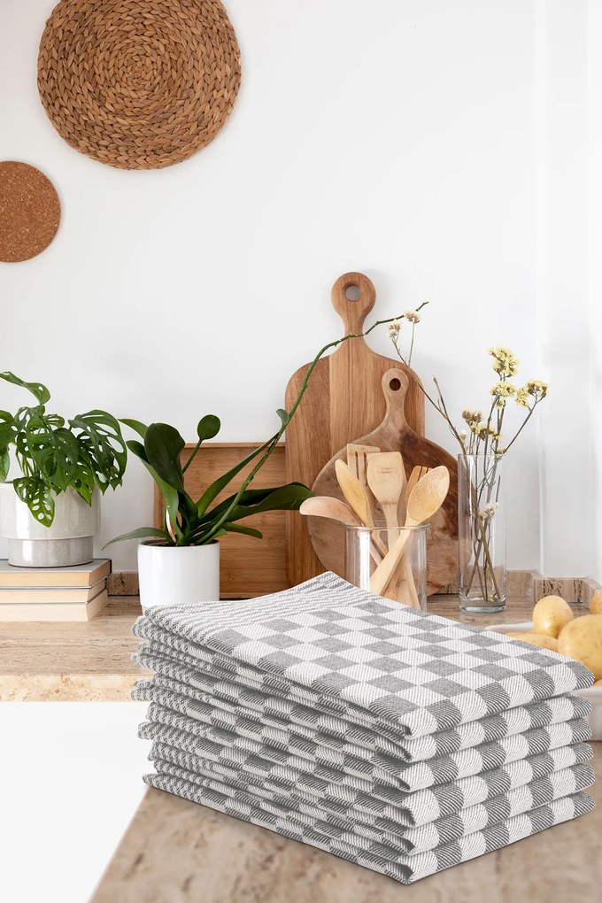Theedoek ruit – 6 stuks – 50×70 – grijs