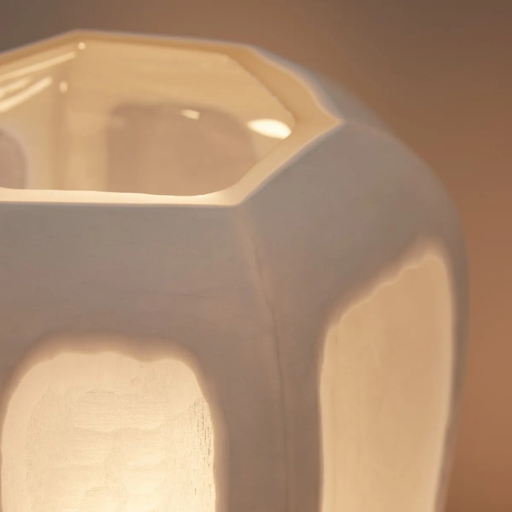 Zeshoekige lamp in mat en ondoorzichtig glas, Halkide