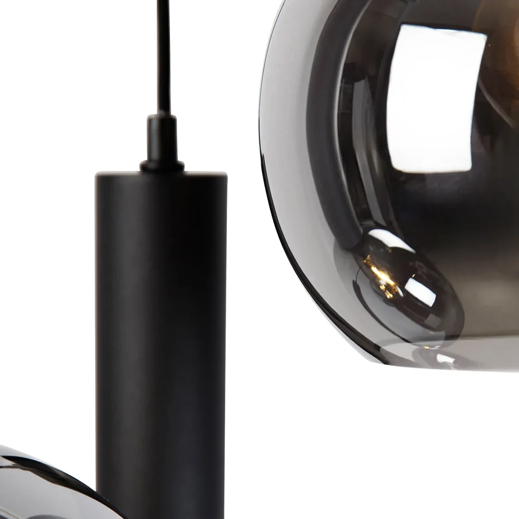 Moderne hanglamp zwart met smoke glas 3-lichts - Clayton Modern E27 bol / globe / rond Binnenverlichting Lamp