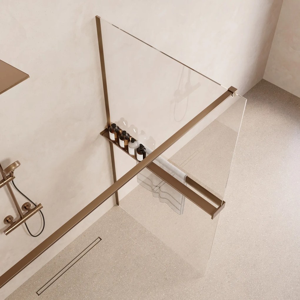 Saniclear Metric inloopdouche 100cm met handdoekhouder en helder glas verouderd messing