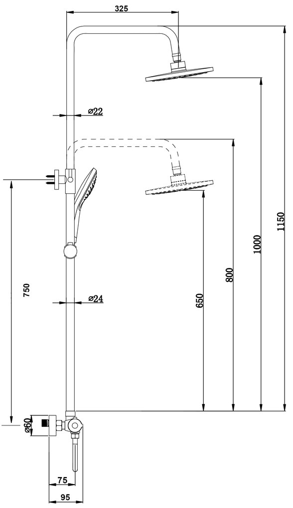 Saniclear Evolution opbouw regendouche met 20cm hoofddouche en 2 standen handdouche geborsteld koper