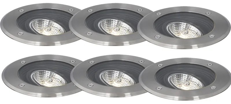 Set van 6 moderne buiten grondspots staal AR70 verstelbaar IP65 - Delux