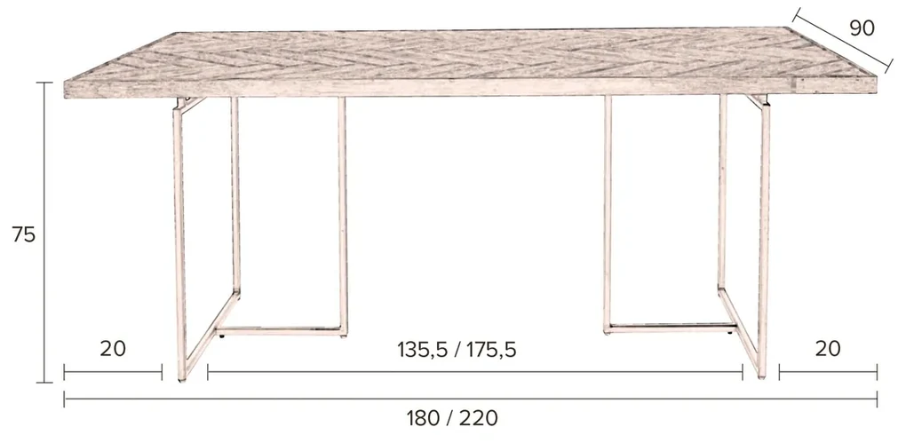 Eettafel Visgraat Zwart - 180 X 90cm.
