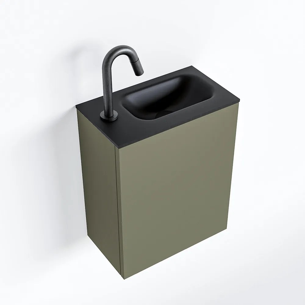 Zaro Polly toiletmeubel 40cm army met zwarte wastafel met kraangat links