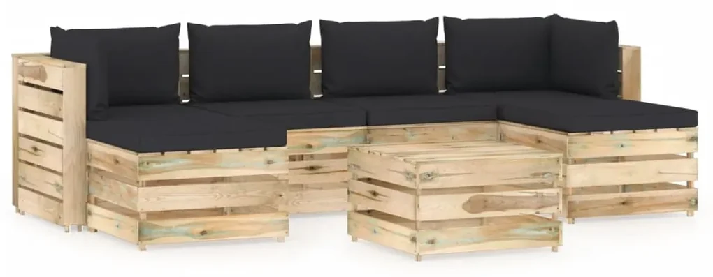 vidaXL 7-delige Loungeset met kussens groen geïmpregneerd hout