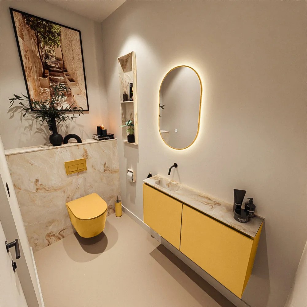 Mondiaz Ture DLux toiletmeubel 100cm ocher met wastafel frappe links zonder kraangat