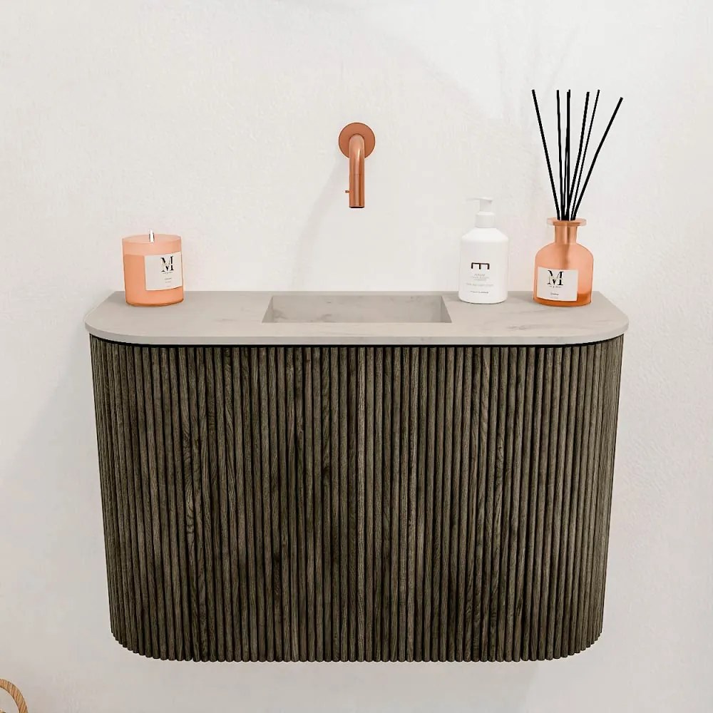 Mondiaz Joya DLux 65cm toiletmeubel ronding links/rechts shadow met wastafel faye midden zonder kraangat opalo