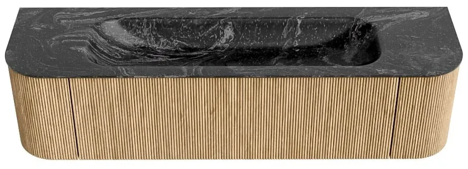 Mondiaz Kurve-dlux 170cm badmeubel ronding links/rechts oak met 1 lade en 2 deuren en wastafel big large midden zonder kraangat lava
