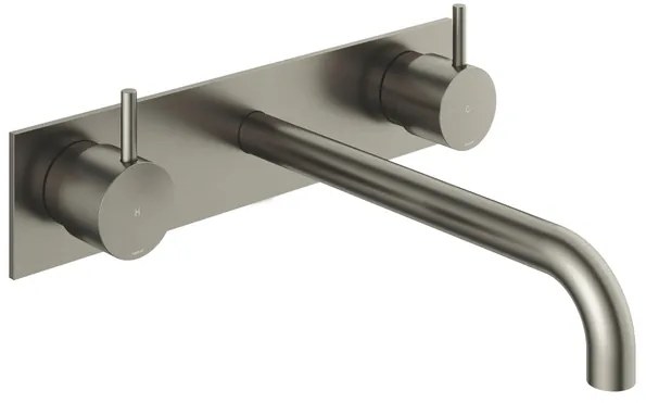 Hotbath Cobber afbouwdeel wastafelmengkraan met achterplaat en 25 cm uitloop geborsteld nikkel CB006TEXT25GN