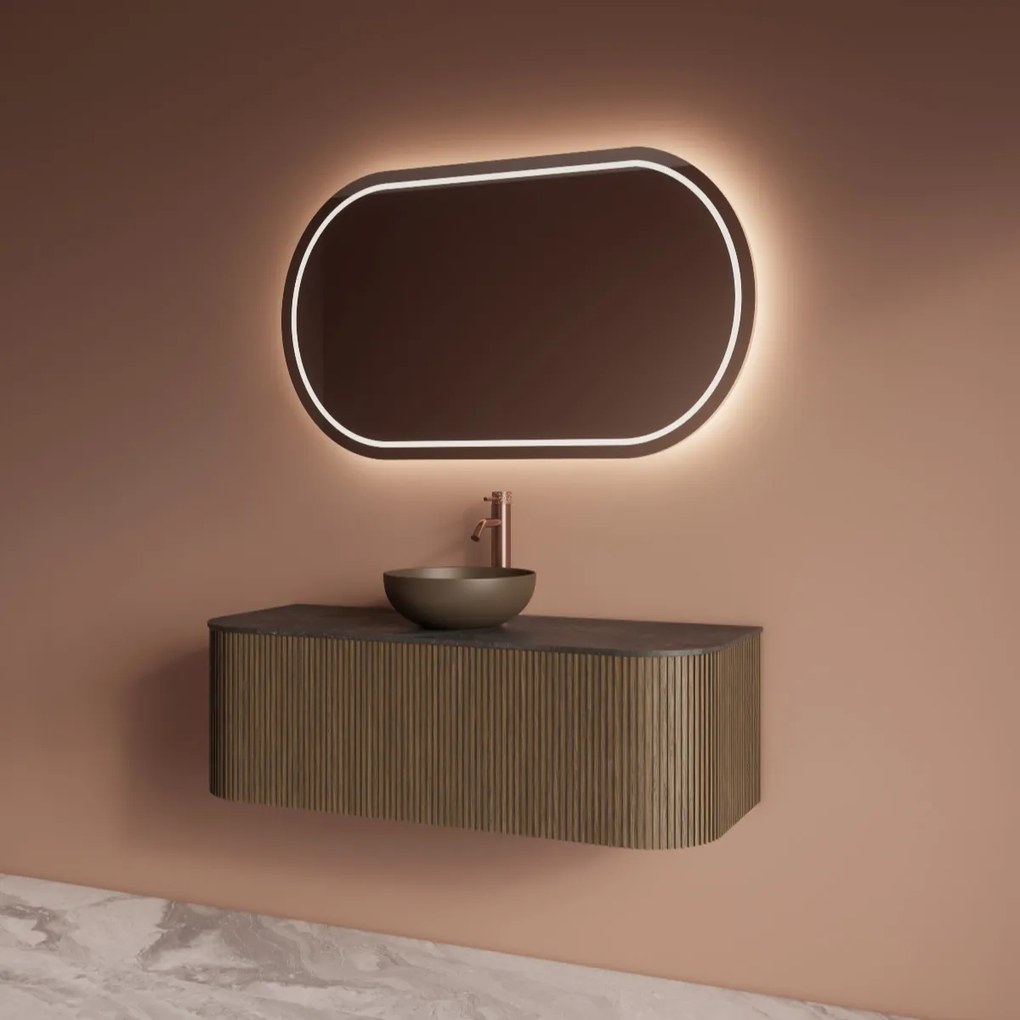Gliss Design Alluro badmeubel ribbelfront met ronding links/rechts 120cm ash grey en zwart leisteen toppaneel